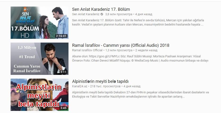 Son 1 həftədə "Youtube"də azərbaycanlıların ən çox izlədiyi VİDEOLAR