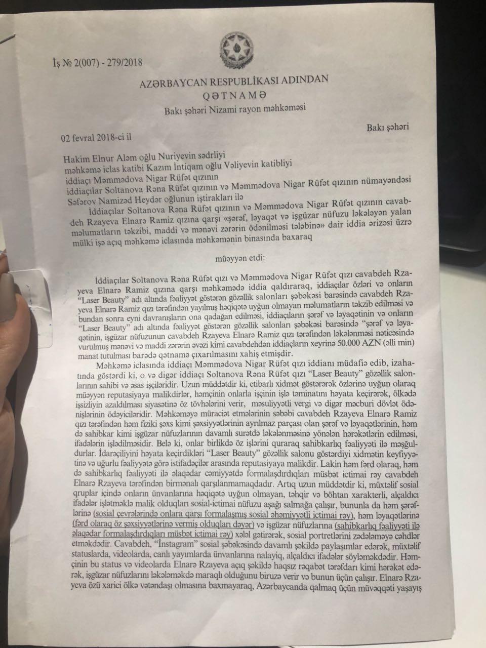 Məhkəmə kosmetoloq Elnarə Rzayeva barədə son qərarını verdi – Fotolar