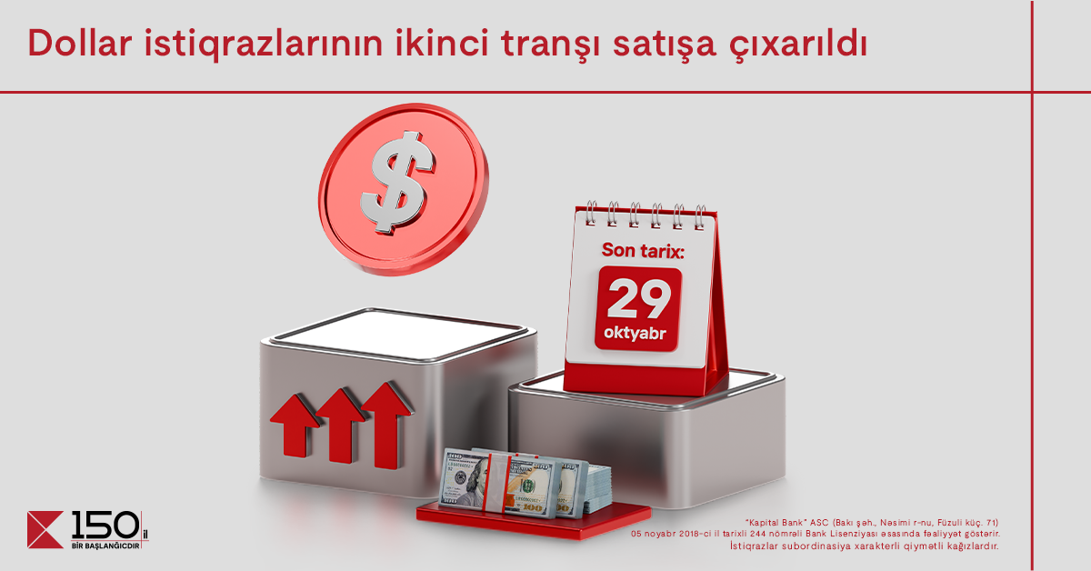 Kapital Bank-ın dollar istiqrazlarının<span style="color:#ff0000"><b> 2-ci tranşı filiallarda satışa çıxarıldı</b></span>