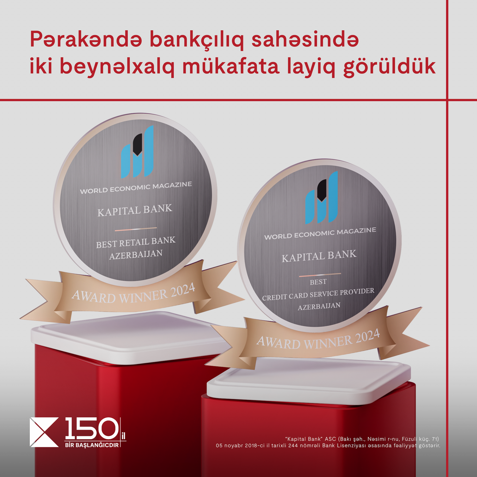 Kapital Bank pərakəndə bankçılıq sahəsində iki beynəlxalq mükafata layiq <span style="color:#ff0000"><b>görüldü</b></span>