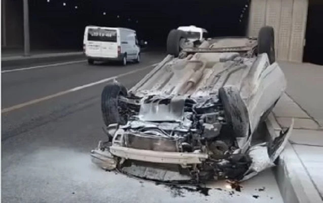 "Xutor"dakı tuneldə avtomobil aşdı - VİDEO