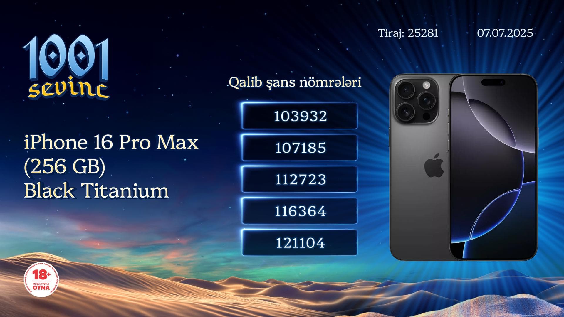 &ldquo;1001 Sevinc&rdquo;də 1 manata <span style="color:#ff0000">5 &quot;iPhone 16 Pro Max&quot; uduldu</span>
