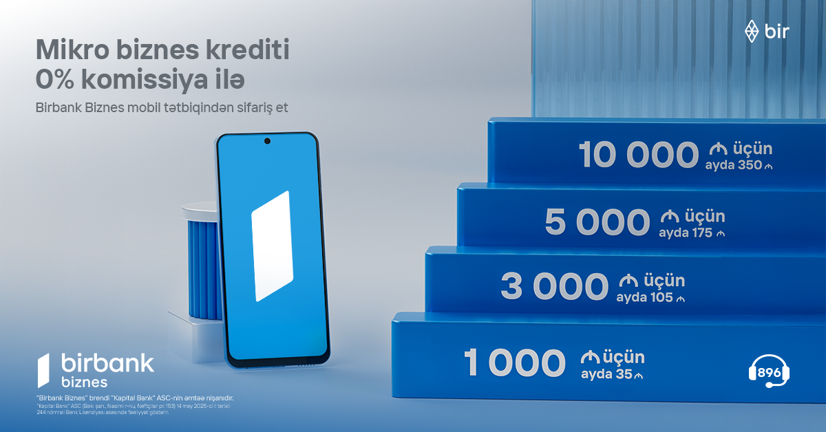 10 000 AZN kredit götür, aylıq cəmi 350 manat ödə &ndash; Birbank Biznes-dən kredit kampaniyası