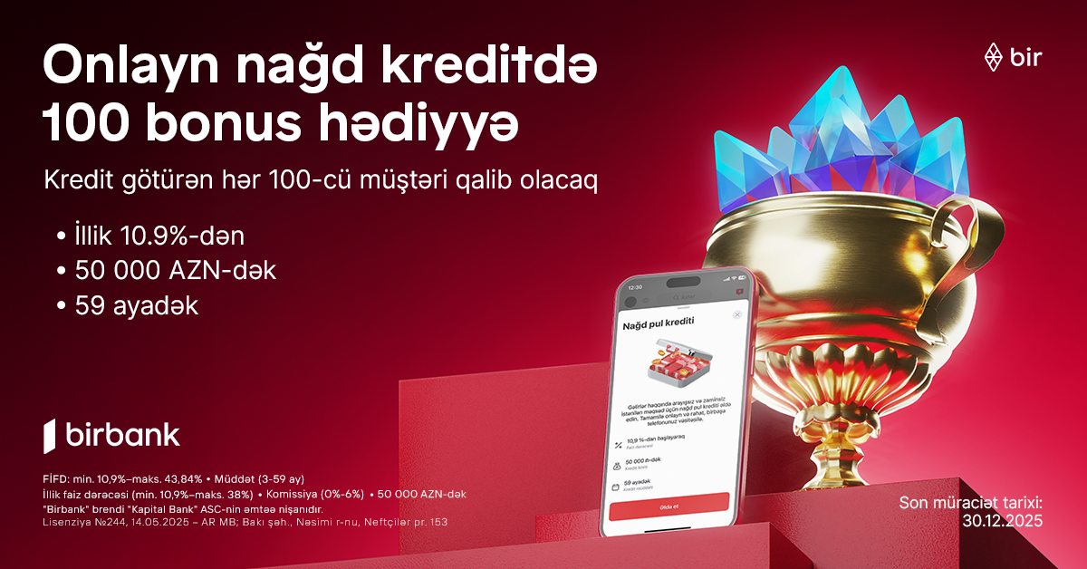 "Birbank"dan hər 100-cü müştəriyə 100 bonus hədiyyə