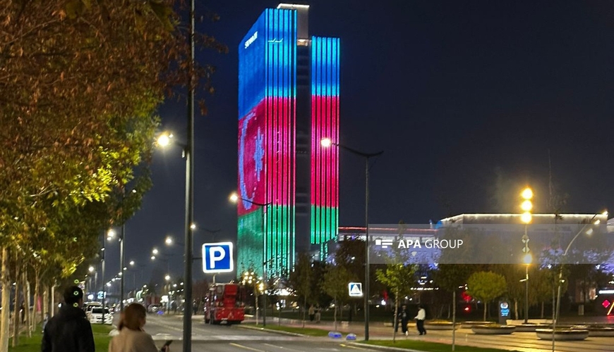 Daşkənddə binalarda Azərbaycan bayrağı proyeksiya olundu