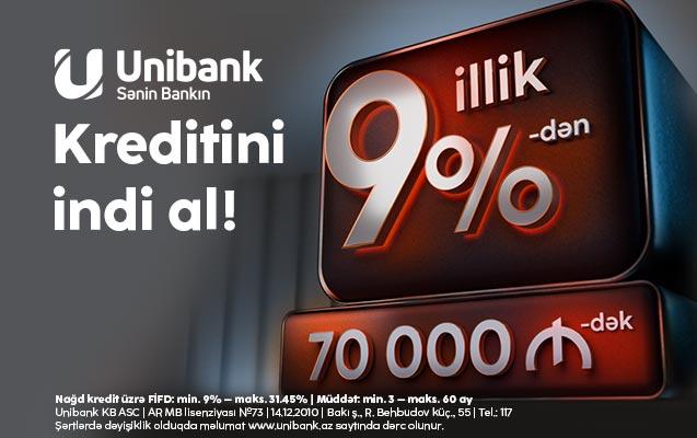 "Unibank"dan yeni qərar: nağd kreditlər 9%-dən, maksimal məbləğ 70 000 manat