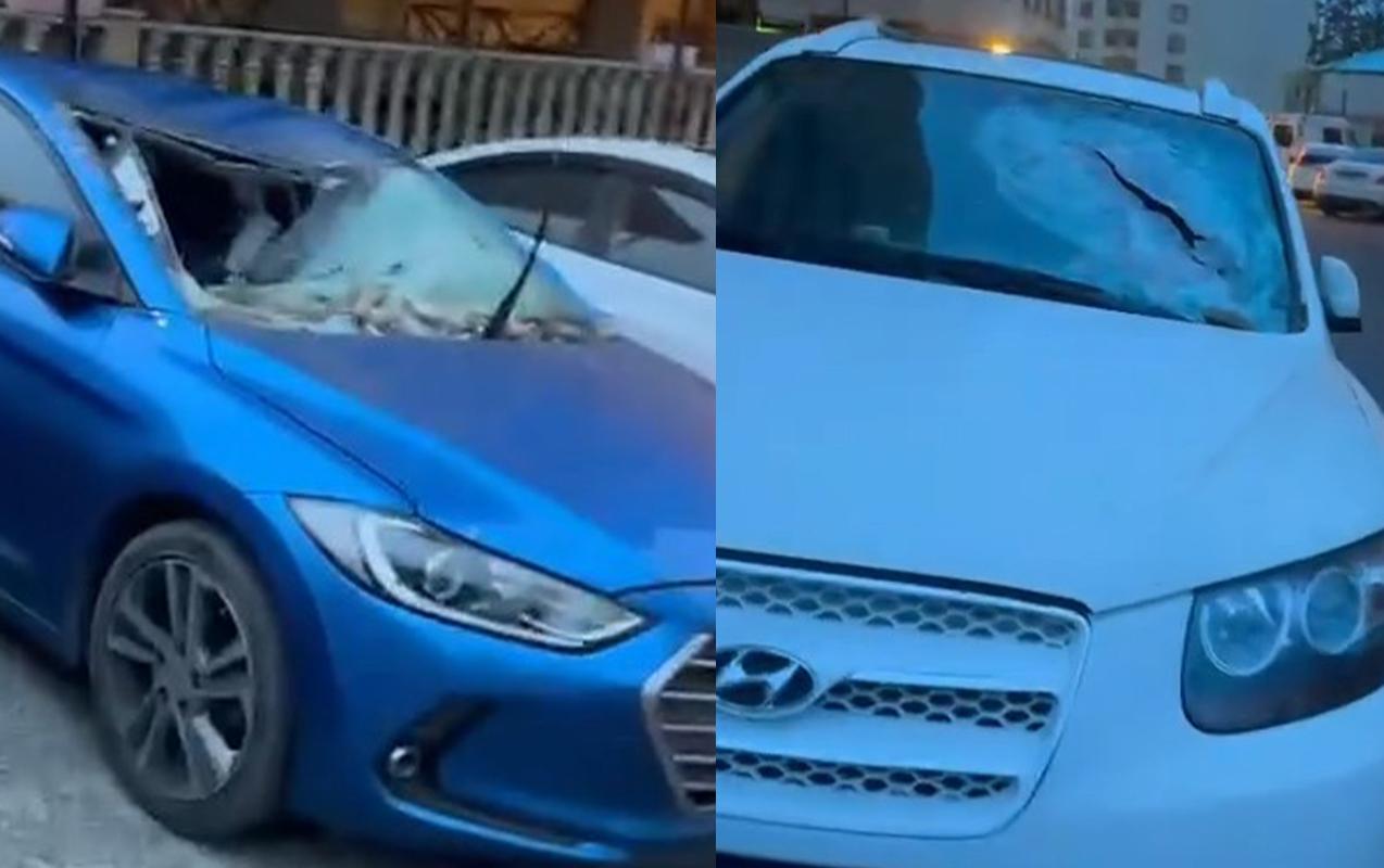 Bakıda binanın fasadı uçdu, maşınlar zədələndi - VİDEO
