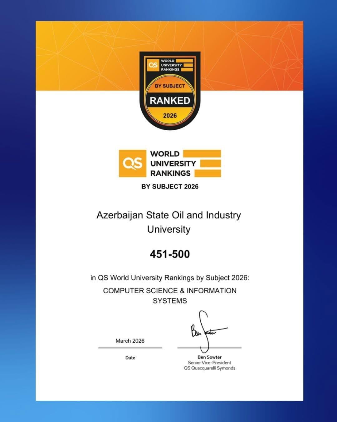 ADNSU beynəlxalq reytinqlərdə mövqeyini gücləndirib -FOTO