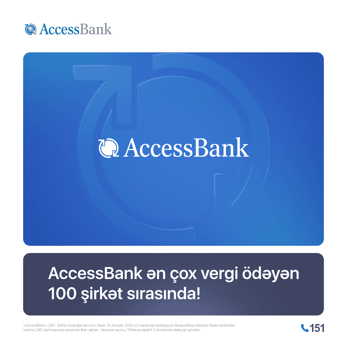 AccessBank yenidən Azərbaycanın ən çox vergi ödəyən 100 şirkəti sırasında
