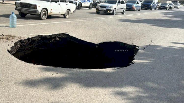 Sumqayıtda yol çökdü
