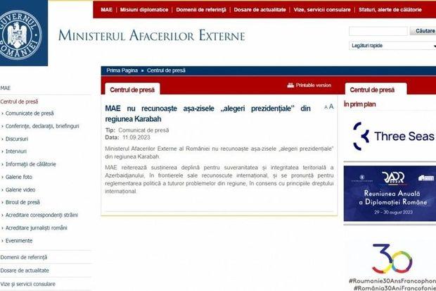 Rumıniya Qarabağda keçirilən qondarma seçkini tanımır