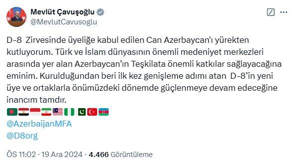 Mövlud Çavuşoğlu Azərbaycanı təbrik etdi - FOTO