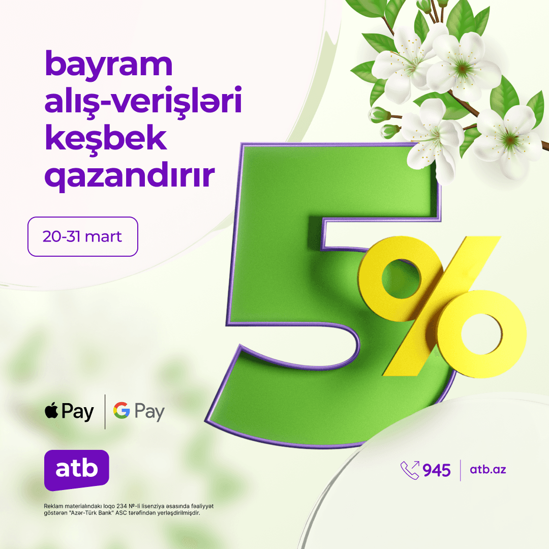 "Azər Türk Bank"dan müştərilərinə bayram günlərində 5% kəşbek