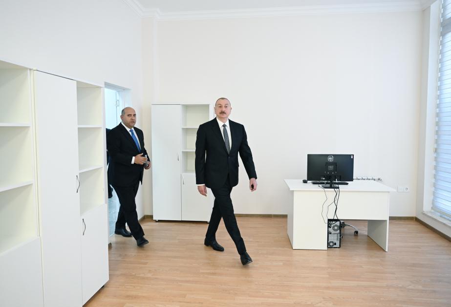 Dövlət başçısı Kəngərli kəndində inzibati binada yaradılan şəraitlə tanış olub
