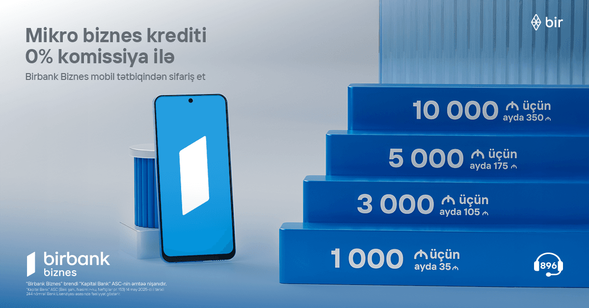 10 000 AZN kredit götür, aylıq cəmi 350 manat ödə – Birbank Biznes-dən kredit kampaniyası