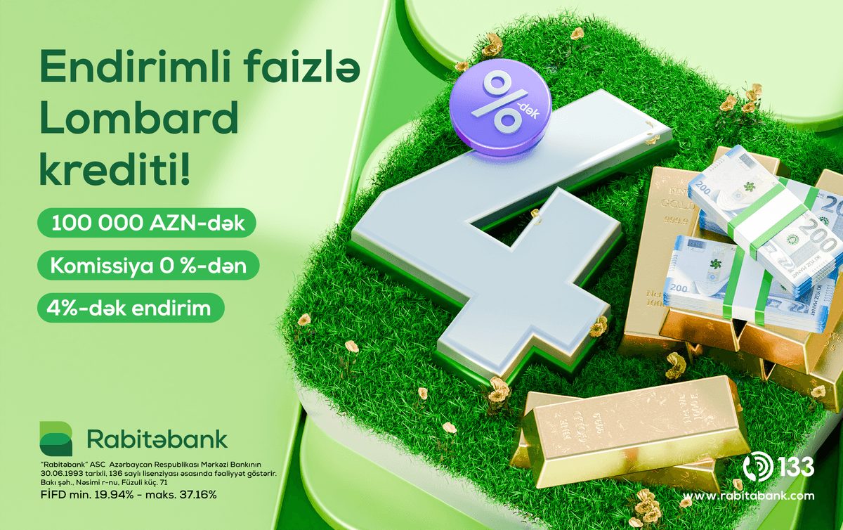 Rabitəbankdan lombard krediti üzrə faiz dərəcəsində 4%-dək endirim Rabitəbankdan lombard krediti üzrə faiz dərəcəsində 4%-dək endirim