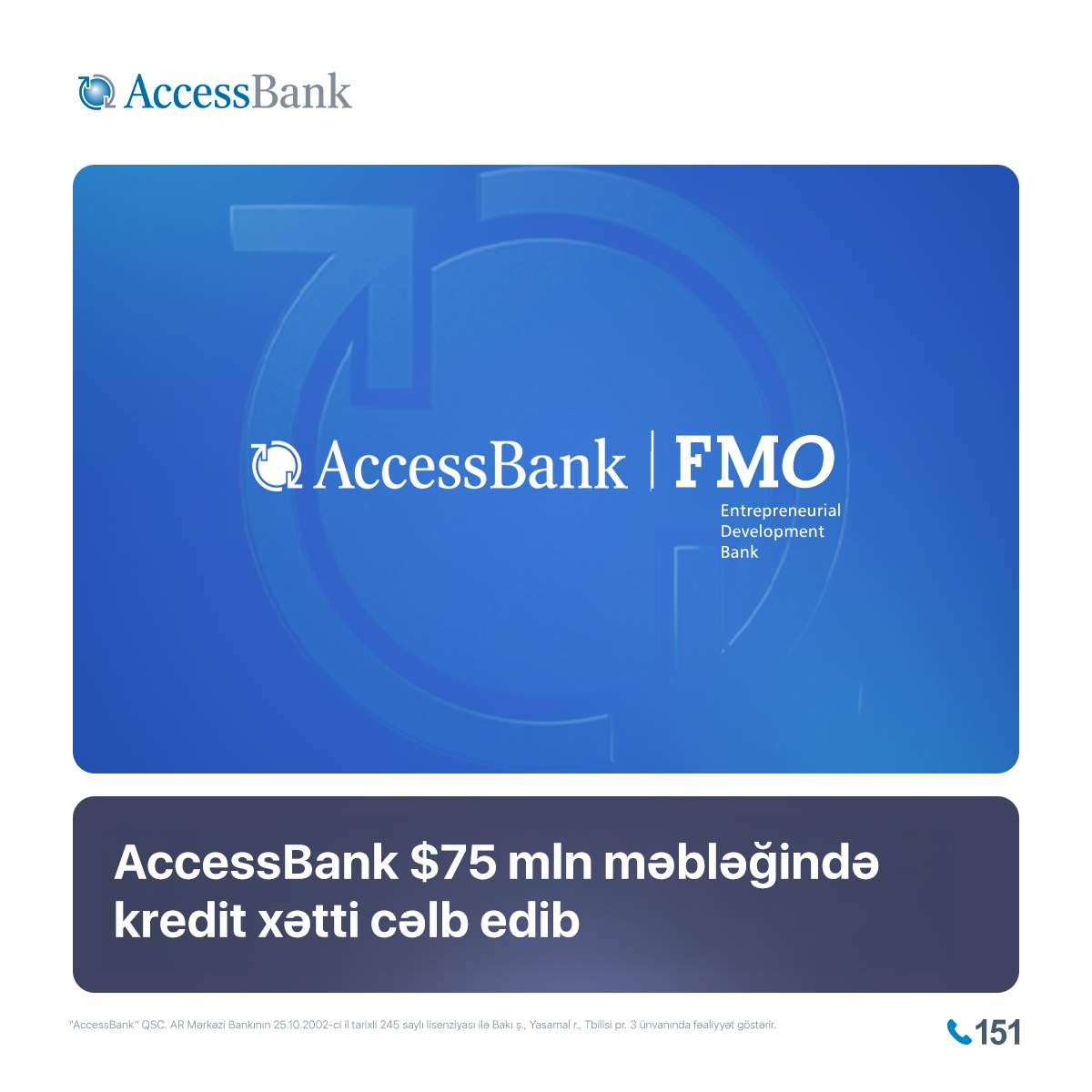 AccessBank kiçik bizneslərin maliyyələşdirilməsinin genişləndirilməsi məqsədilə FMO-dan $75 mln məbləğində kredit xətti cəlb edib AccessBank kiçik bizneslərin maliyyələşdirilməsinin genişləndirilməsi məqsədilə FMO-dan $75 mln məbləğində kredit xətti cəlb edib