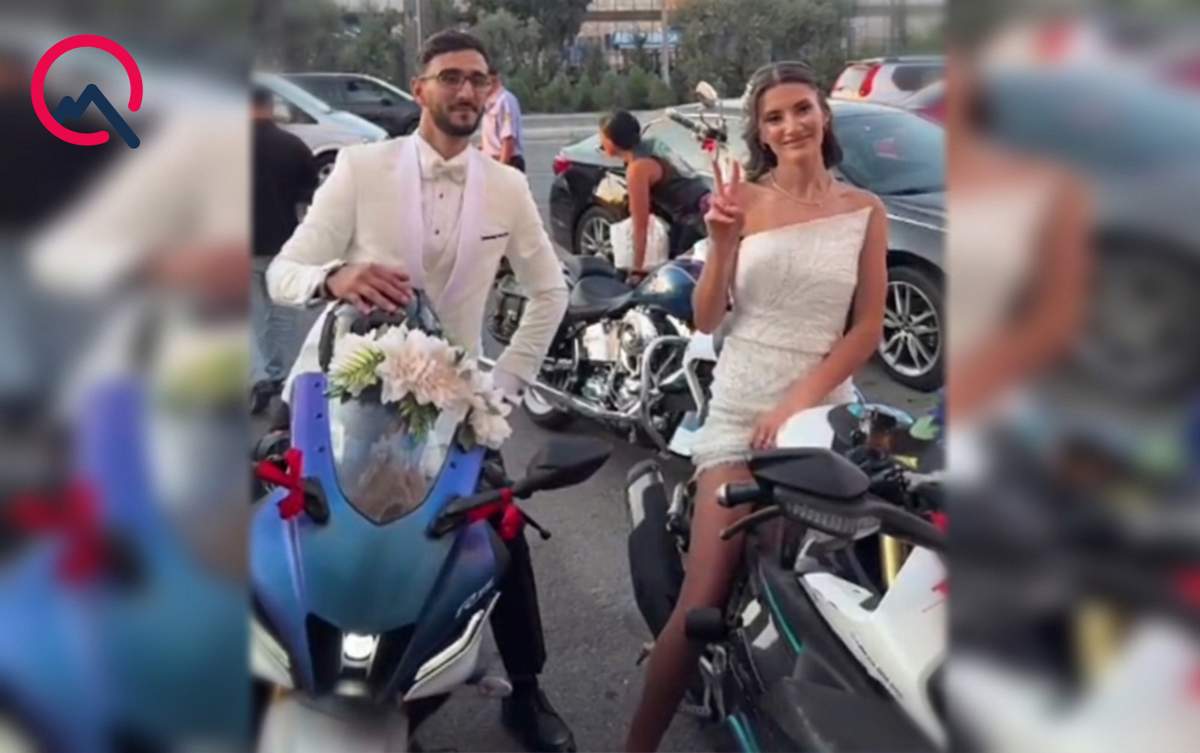 Öz toylarına motosikletlə gəldilər Öz toylarına motosikletlə gəldilər