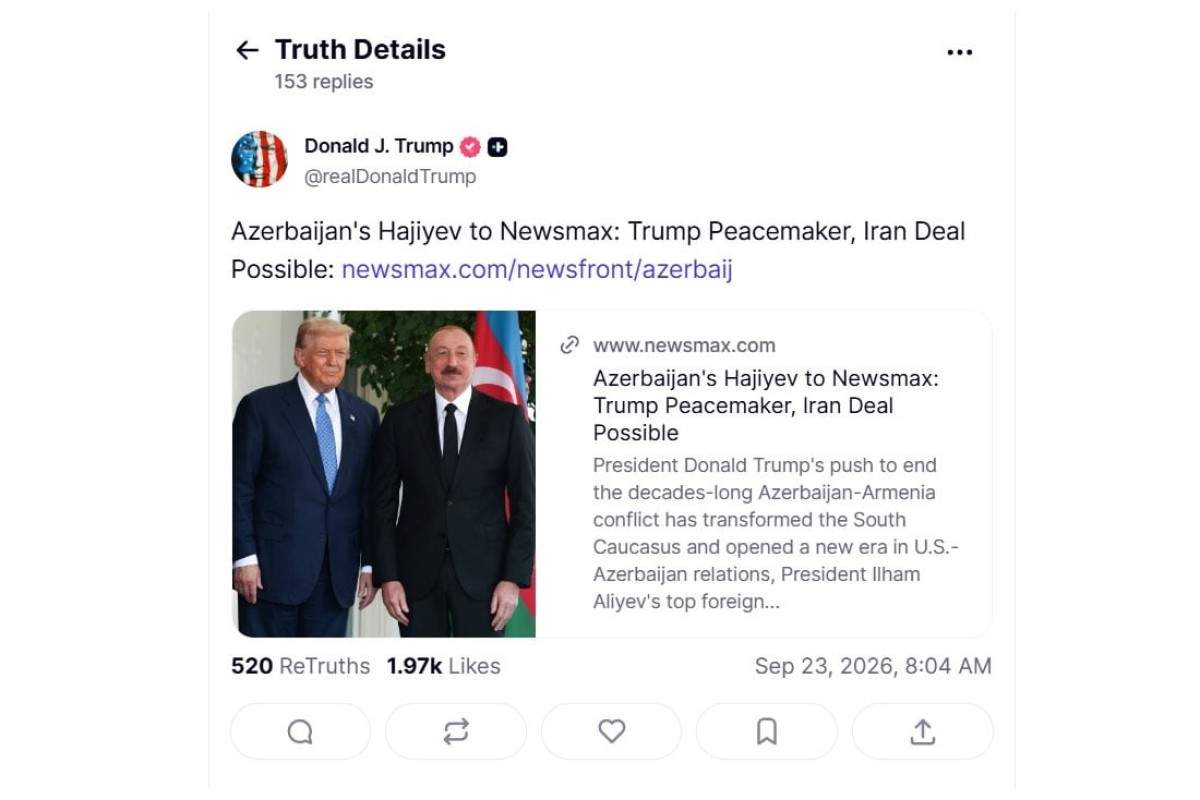 Tramp Hikmət Hacıyevin "Newsmax"a müsahibəsini paylaşıb Tramp Hikmət Hacıyevin "Newsmax"a müsahibəsini paylaşıb