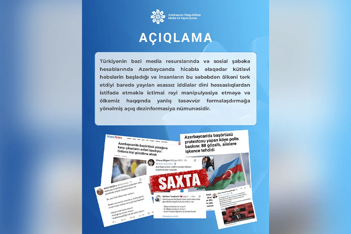 Media və Yayım Şurası Azərbaycan haqqında saxta məlumatların yayılmasını qətiyyətlə pislədi Media və Yayım Şurası Azərbaycan haqqında saxta məlumatların yayılmasını qətiyyətlə pislədi