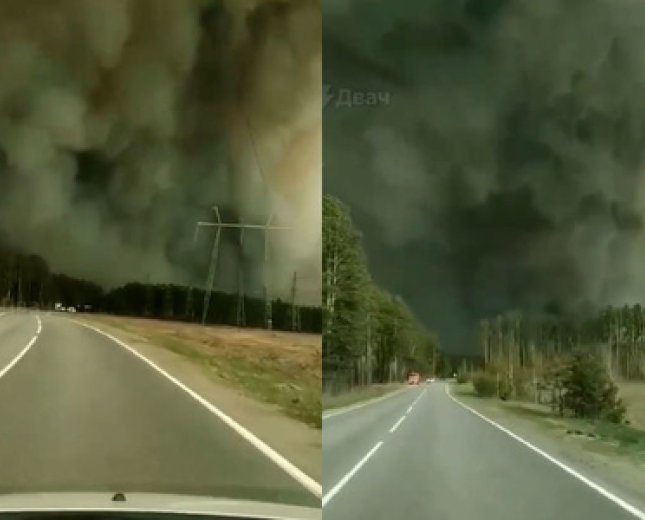Rusiyada meşələr yanır: Magistral yolda hərəkət dayandırıldı - VİDEO