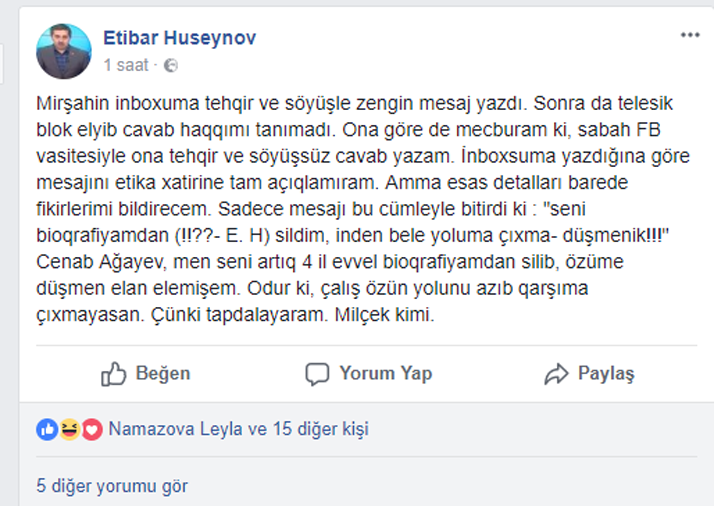 Etibar Hüseynov Mirşahinə səsləndi: “Tapdalayaram, milçək kimi” 