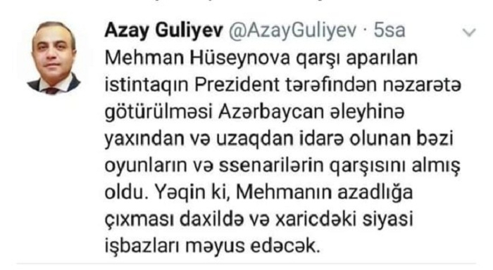 “Mehmanın azadlığa çıxması siyasi işbazları məyus edəcək” — Azay Quliyev