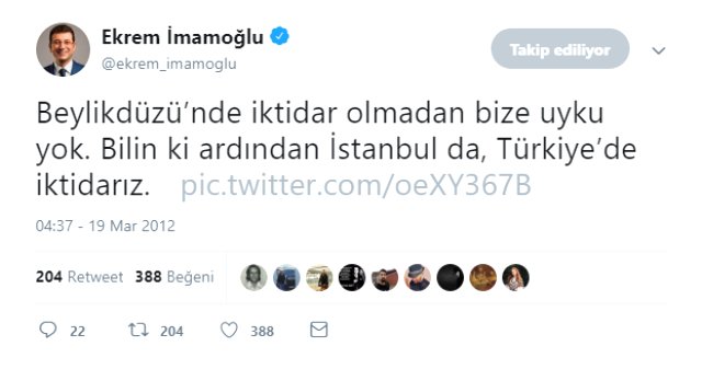 Əkrəm İmamoğlunun 7 il əvvəl yazdığı tvit gündəm oldu – FOTO