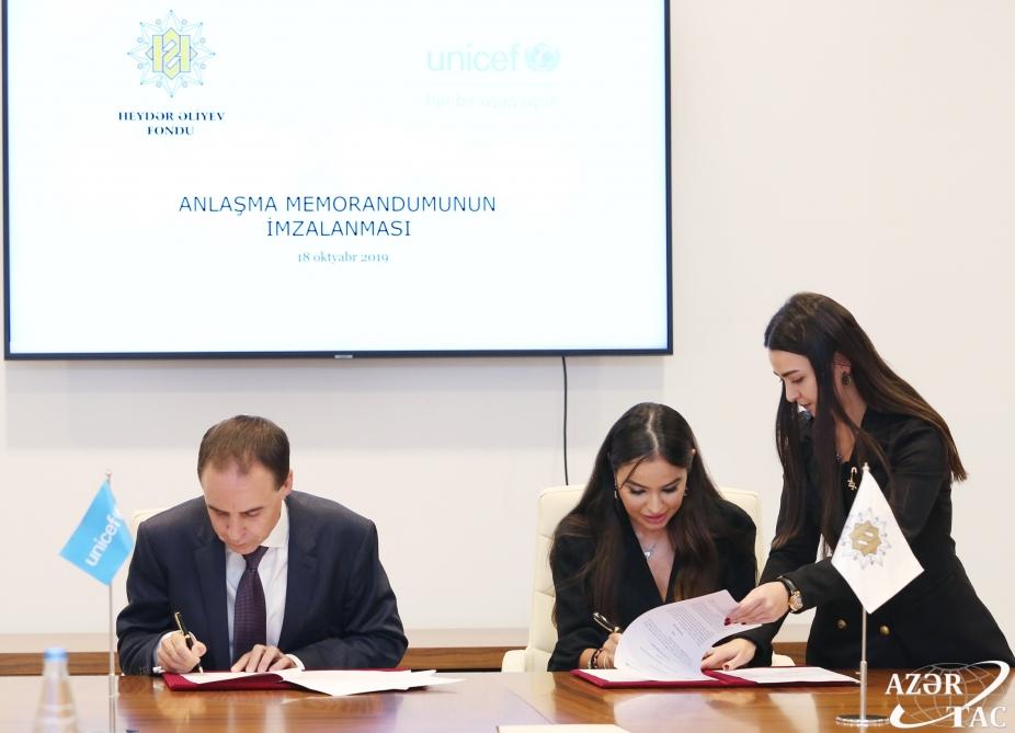Heydər Əliyev Fondu ilə UNİCEF arasında Anlaşma Memorandumu imzalanıb