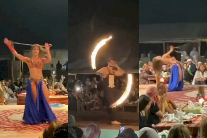 Xanım aparıcımızın Dubay əyləncəsi - Rəqqasələr, alov şousu... - Video