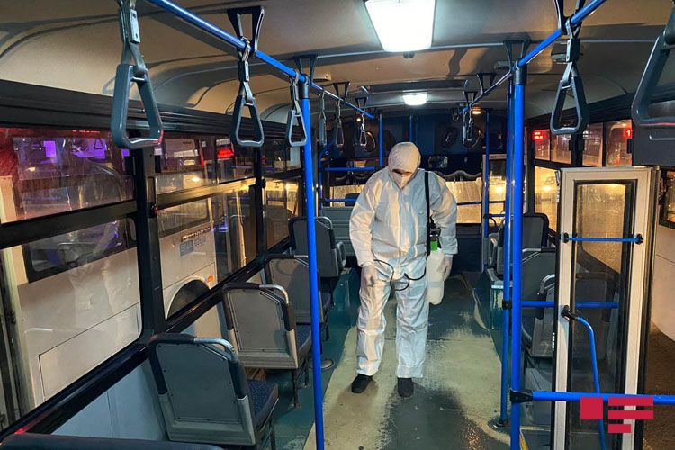 Bakı kəndlərinə gedən marşrut avtobusları dezinfeksiya edilib - FOTO - VİDEO
