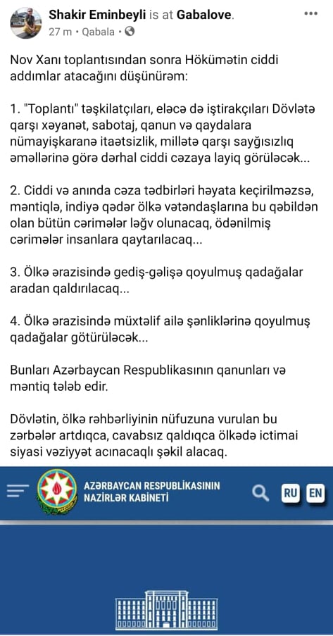 REAL Tv-nin icraçı direktoru “Novxanı toplantısı”nı dövlətə XƏYANƏT ADLANDIRDI