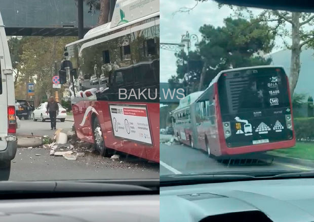 18 metrlik “BakuBus” avtobusu qəzaya uğradı - VİDEO