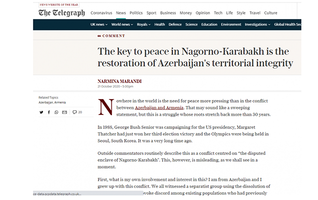 “The Telegraph” Ermənistanın hərbi təcavüzündən yazdı