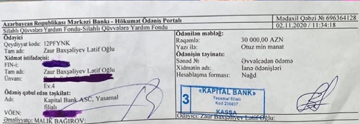 Zaur Baxşəliyev 30 min manat ianə etdi - FOTO
