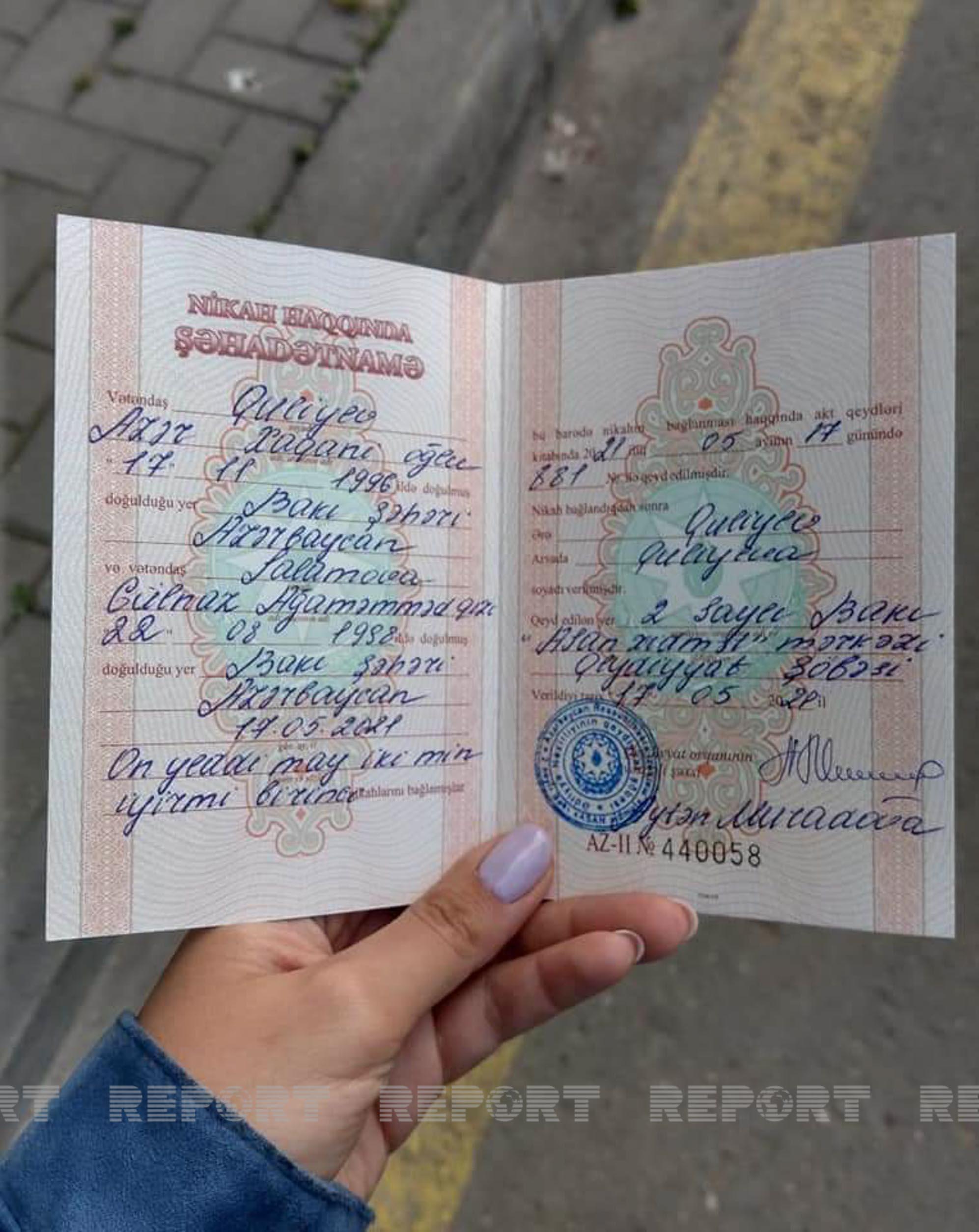 Bakıda bu gün evlənən cütlük nikah şəhadətnaməsini itirdi - FOTO