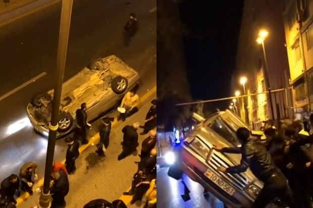 Bakıda “Mercedes” bir neçə dəfə çevrildi: Beş yaralı - VİDEO