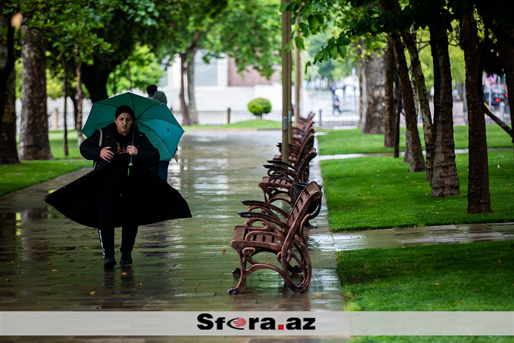 Yaz ayında payızı xatırladan yağışlı havadan  - FOTOREPORTAJ