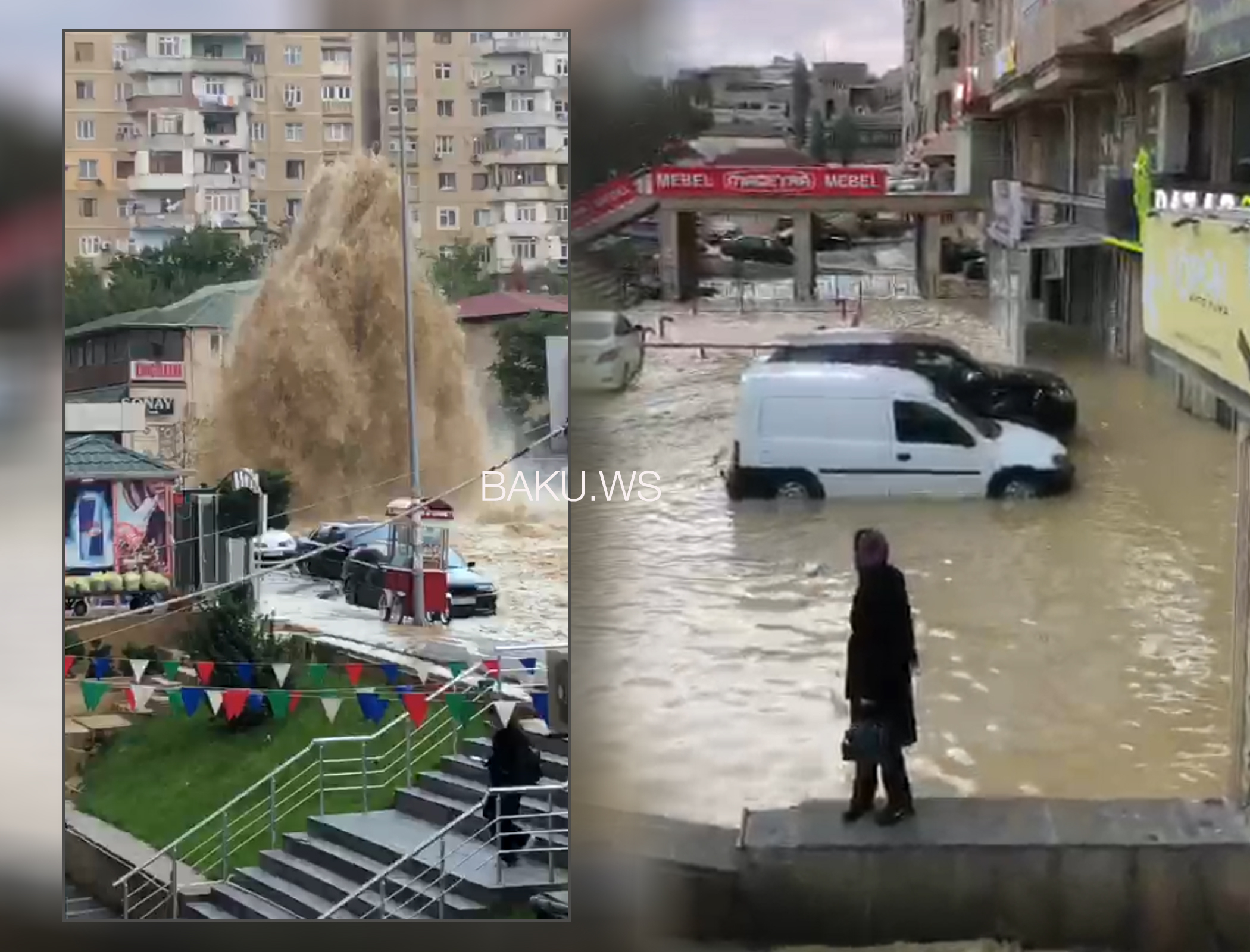 Yasamalda su borusu partladı, ətrafı su basdı