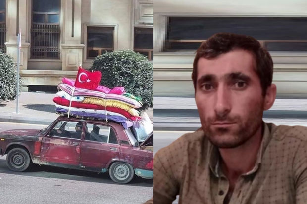 Qırmızı rəngli köhnə avtomobili ilə Türkiyəyə yardım üçün səfərbər olan şəxs DANIŞDI