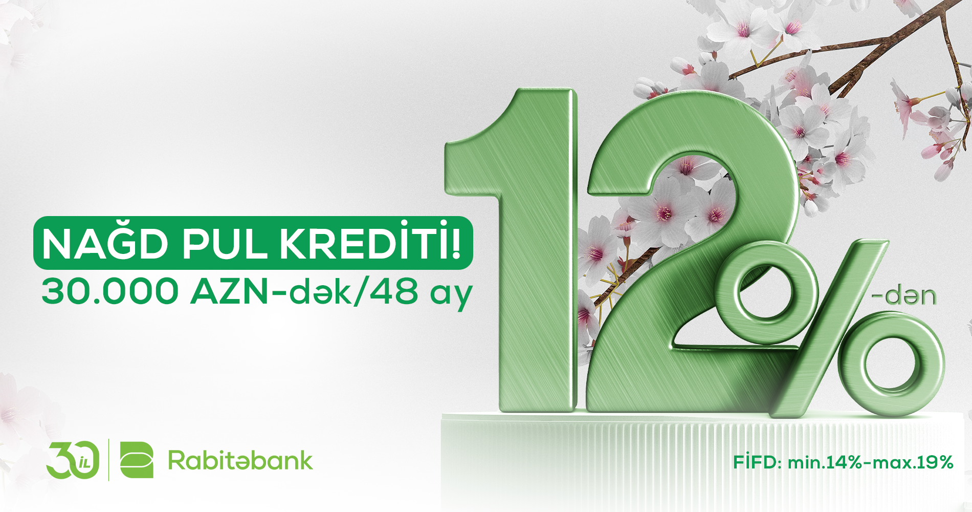 Rabitəbank 12%-dən nağd pul krediti təklif edir