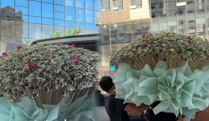 Bakıda 1001 dollardan hazırlanan hədiyyəlik buket GÜNDƏM OLDU - VİDEO