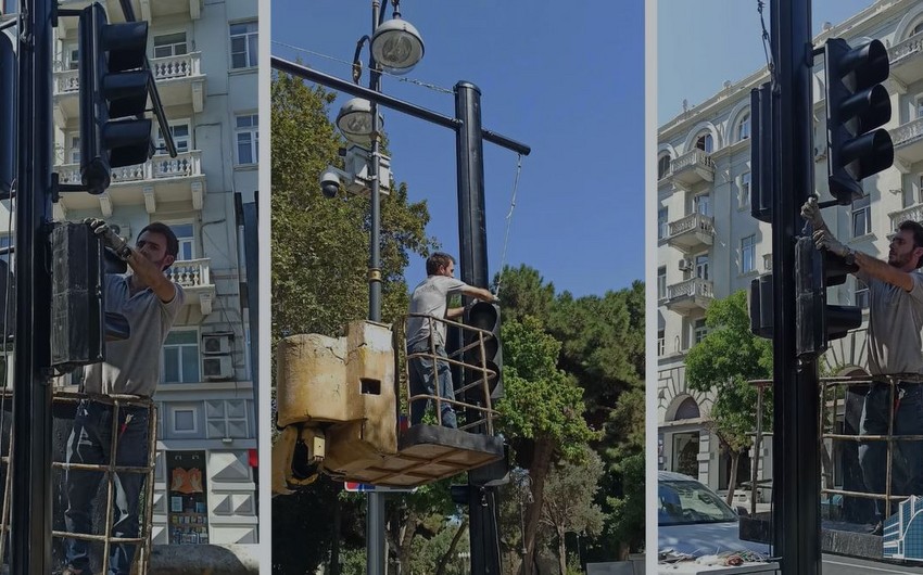 Bakının yeni tipli işıqfor dirəkləri quraşdırıldı
