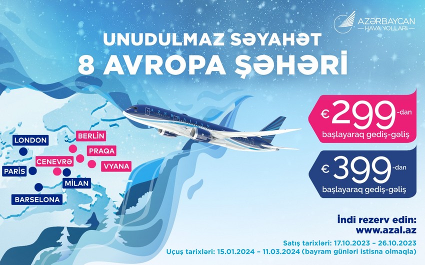 AZAL Bakıdan Avropanın 8 şəhərinə xüsusi təklif təqdim edir