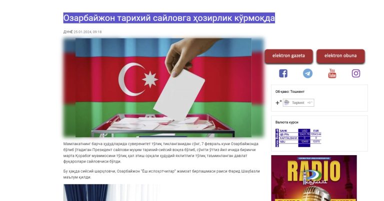 Özbəkistan mediası Azərbaycanda keçiriləcək Prezident seçkilərindən yazıb - FOTO
