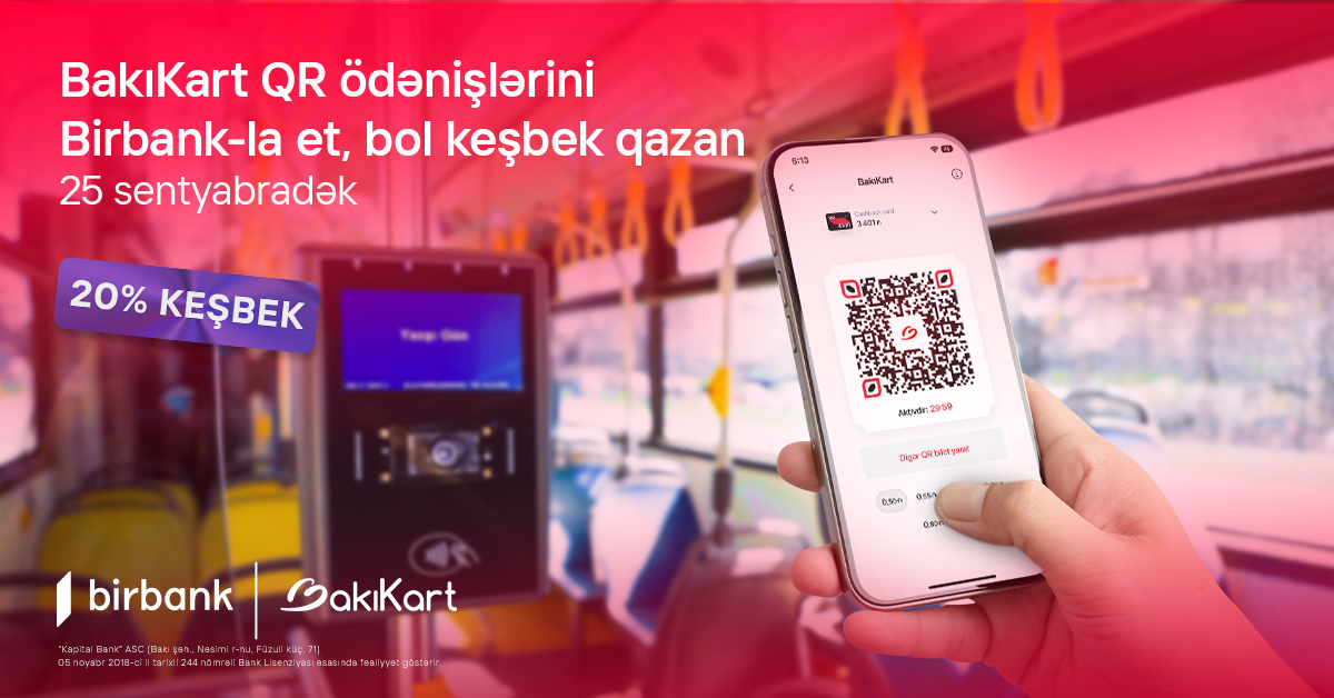 Birbank-la hər gediş 20% keşbek qazandırır