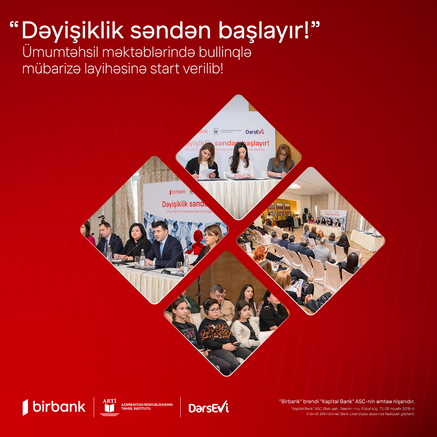 “Dəyişiklik səndən başlayır!” ümumtəhsil məktəblərində bullinqlə mübarizə layihəsinə start verilib