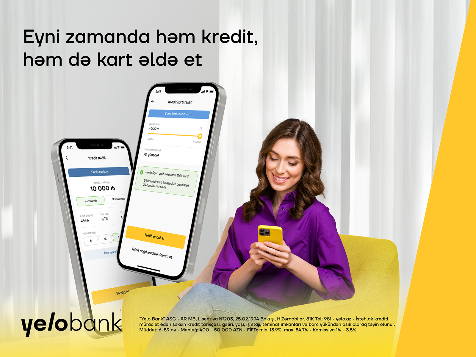 Yelo App-də kredit və taksit kartını eyni zamanda əldə et - ÜSTÜNLÜKLƏR