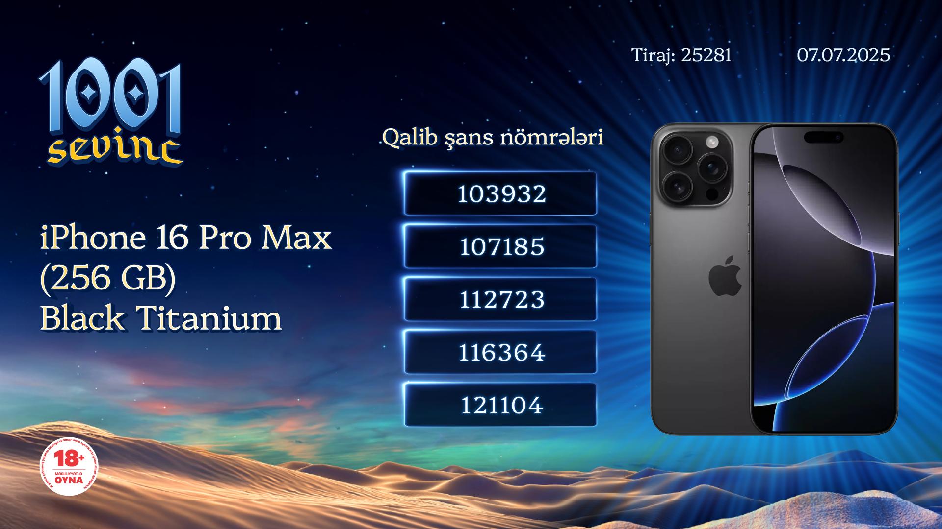 “1001 Sevinc”də 1 manata 5 "iPhone 16 Pro Max" uduldu