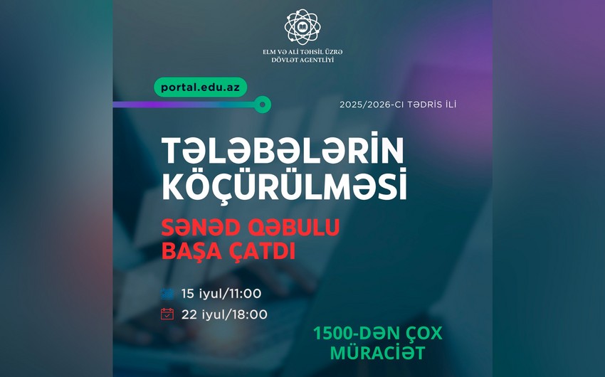 Tələbələrin köçürülməsi üzrə elektron sənəd qəbulu başa çatıb